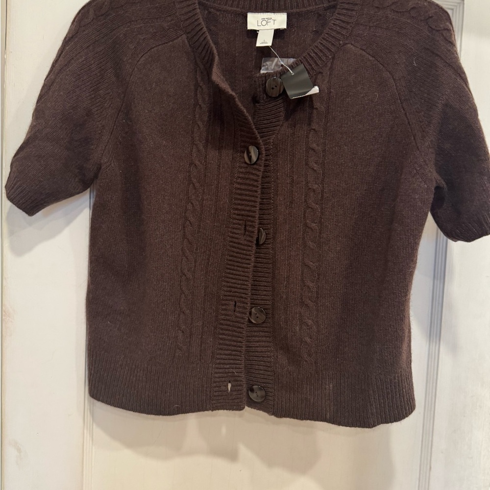 LOFT Women's Dark Brown Cable Knit Cardigan